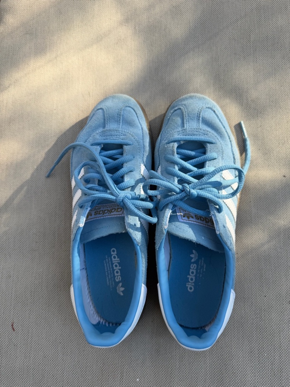 adidas Sky Blue Suede Sneakers with White Stripes